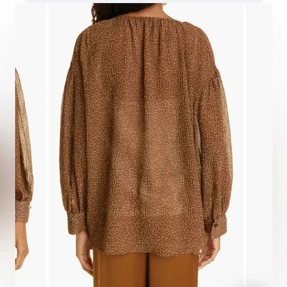 Vince Starry Dot Shirred Split Neck Blouse NWT size XS - Picture 3 of 8